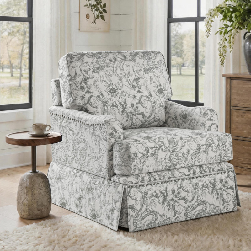 Swivel Accent Arm Chair, ROCOCO Light Green Chenille