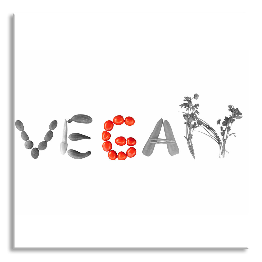 Glasbild Schriftzug Vegan Gemüse