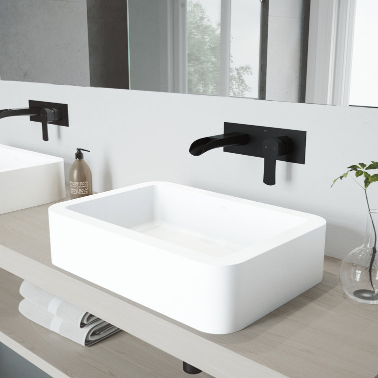Petunia 23" L x 16" W x 5" H Rectangular White Matte Stone™ Vessel Bathroom Sink with 3" H Faucet