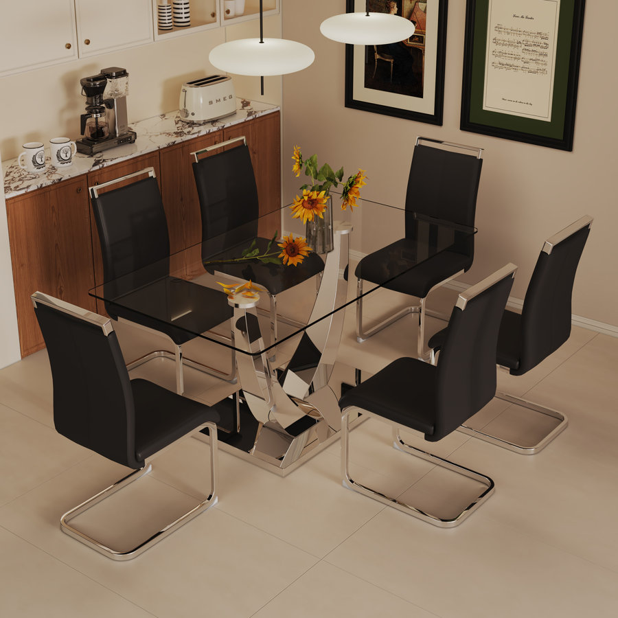 Joniya Glass Top Pedestal Dining Set