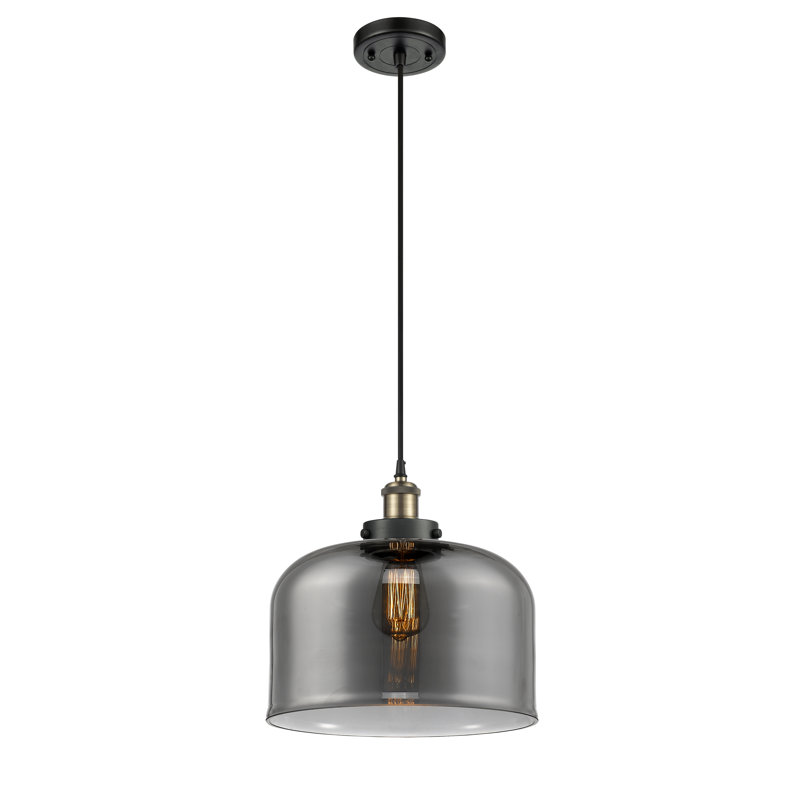 Mini luminaire suspendu à cordon 1 lumière Ballston Urban Bell, Plaqué couleur fumée, Laiton antique noir, DEL