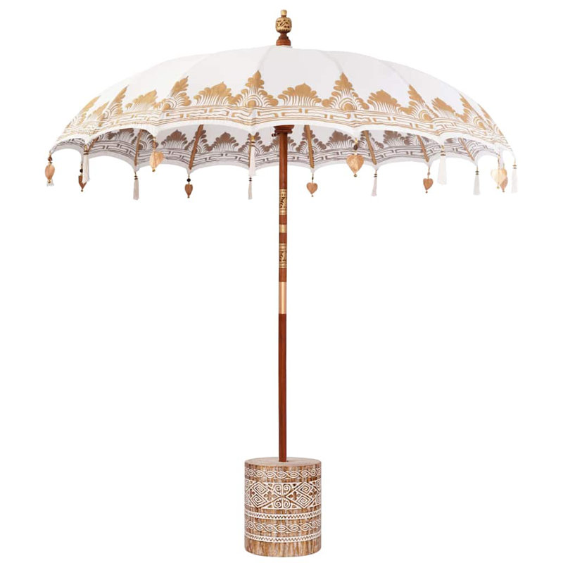 Balinese Parasol Cotton, Solid Wood, 260cm H x 215cm W x 215cm D, Cream