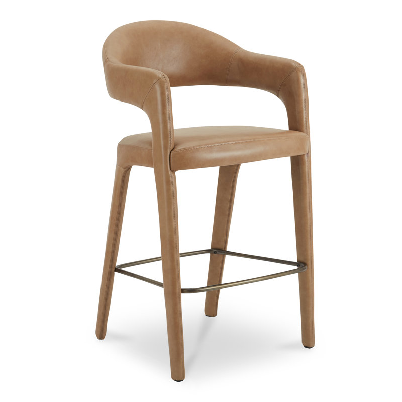 Martens Upholstered Stool, Bar Stool (30.3" Seat Height), Brown Genuine Leather