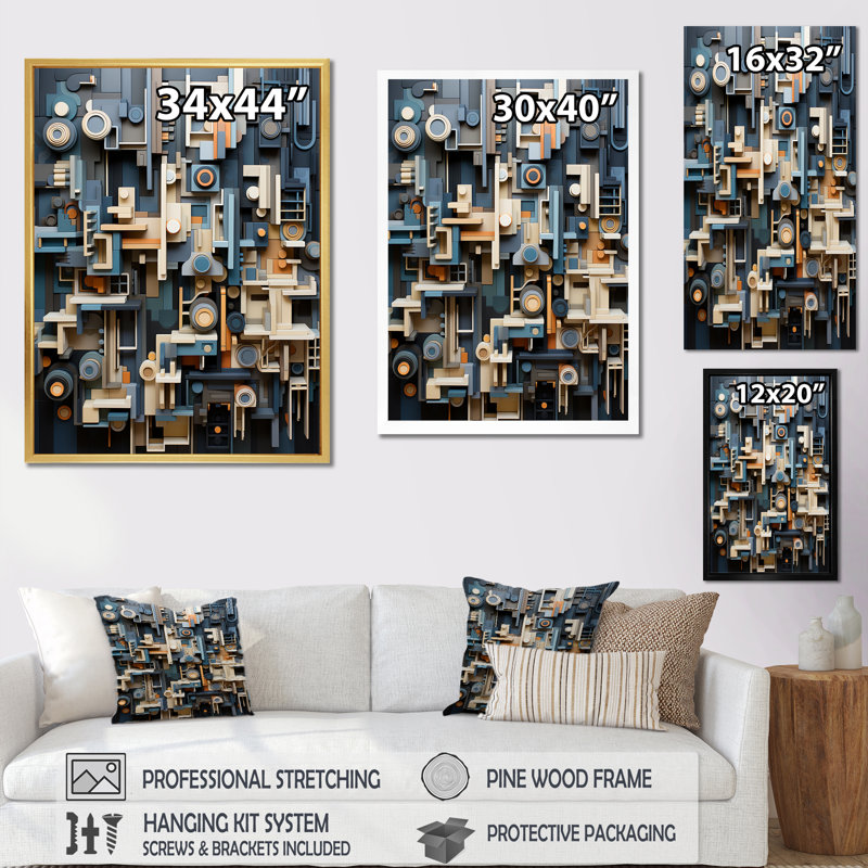 Abstrait taupe taupe sur toile, H 20 po x l 12 po x P 1 po, Cadre simple noir