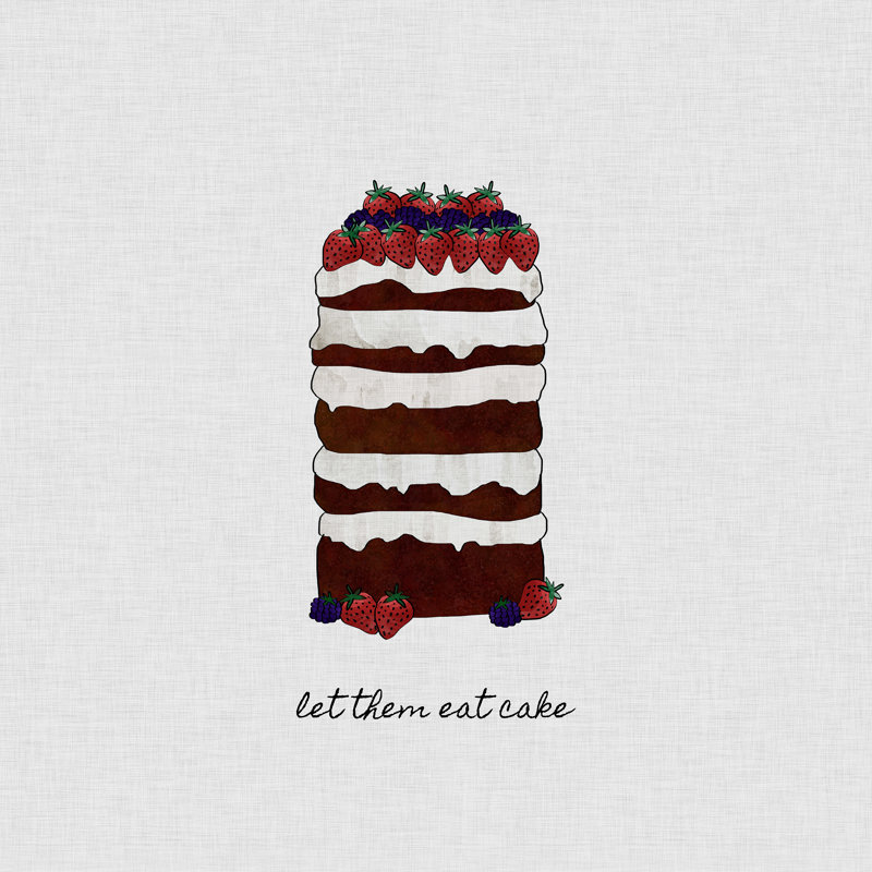 «Let Them Eat Cake», peinture sur toile tendue, H 36 po x l 36 po, Cadre doré à une seule photo, Non