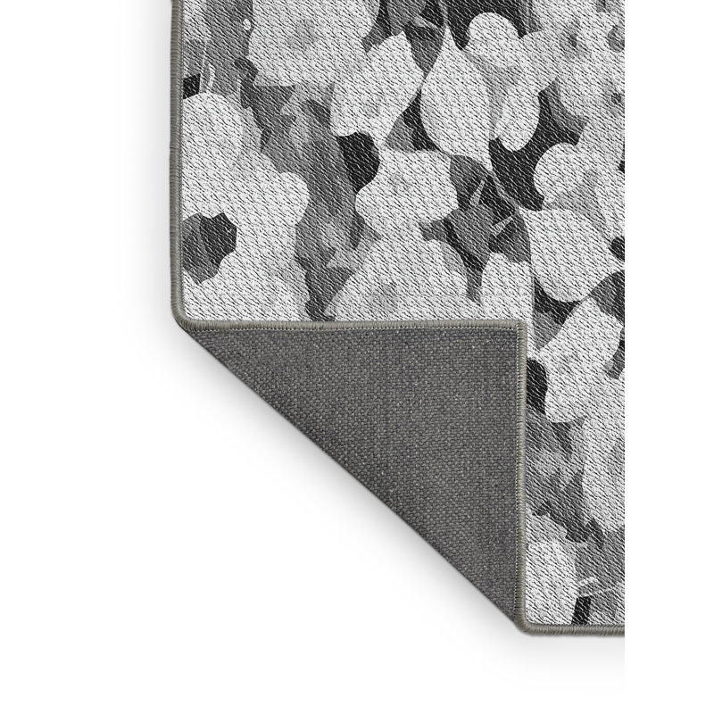 Tissé à la machine à la machine à motif floral en laine et polyester noir/gris Tapis décoratif, Rectangle 5 pi x 7 pi