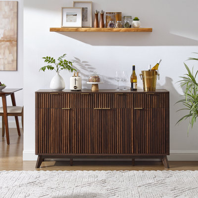 60" Modern Fluted Sideboard Buffet Cabinet With Doors And Shelves
