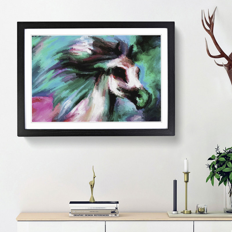 Horse Design in Abstract - Picture Frame Painting Print, 27cm H x 36cm W x 2cm D, Black Framed