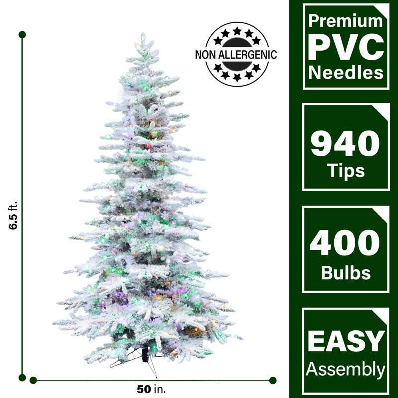 6.5-Ft Flocked Pine Valley Christmas Tree with Multicolor LED Lights