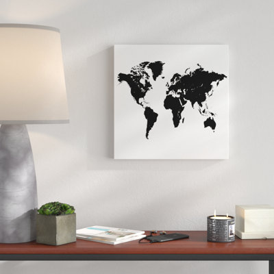 'Black Silhouette World Map' Wrapped Canvas Graphic Art Print on Canvas