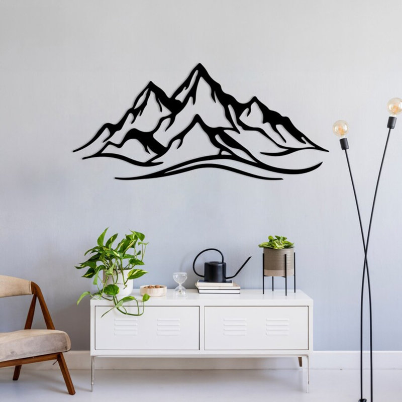 Art mural en métal Mountain Range, H 11 po x l 24 po, Noir