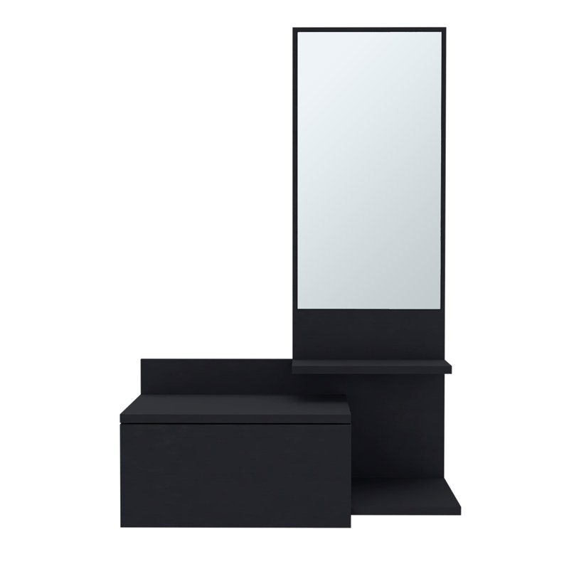 Vienna 23.6" Wide 3-Tier Shelf  Floating  Mirror Console Table, Full Extension Drawer White, Black