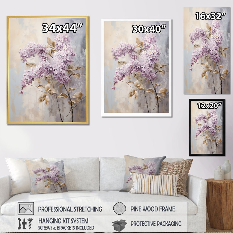 «Blooming Lilac Melody IV» sur toile, Cadre flottant doré, H 20 po x l 12 po x P 1 po