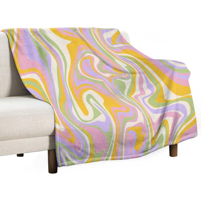 Retro 70s Groovy Throw Blanket,Vintage Abstract Modern Boho Purple Orange Spiral Swirl Waves Pattern Soft Cozy Warm Flannel Blankets for Sofa Couch Bed Gifts for Lover Women Adults 60x80 Inch