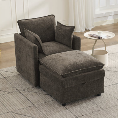 Upholstered Accent Armchair & Ottoman Set, Both with Hidden Storage