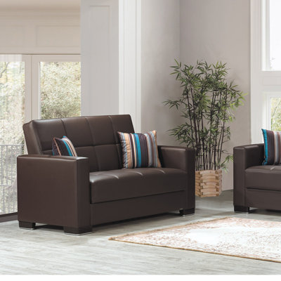 Annalice 66 in. Vegan Leather Loveseat Sofa Bed with Storage – Firm Support Seating for Small Spaces