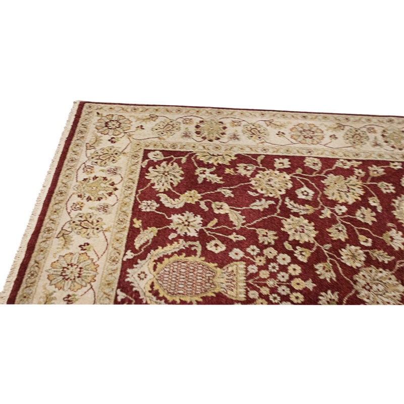 High-Quality Hand-Knotted Red And Beige Area Rug