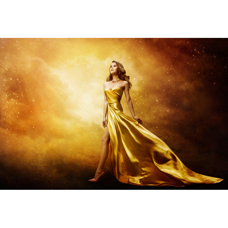 Woman In Gold Dress - Wrapped Canvas Print, 30cm H x 46cm W x 3.8cm D