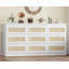 Commode 9 tiroirs en rotin avec station de charge, commode de style ferme, organisateur de rangement pour commode pour chambre à coucher, salon, entrée, blanc-1011692720