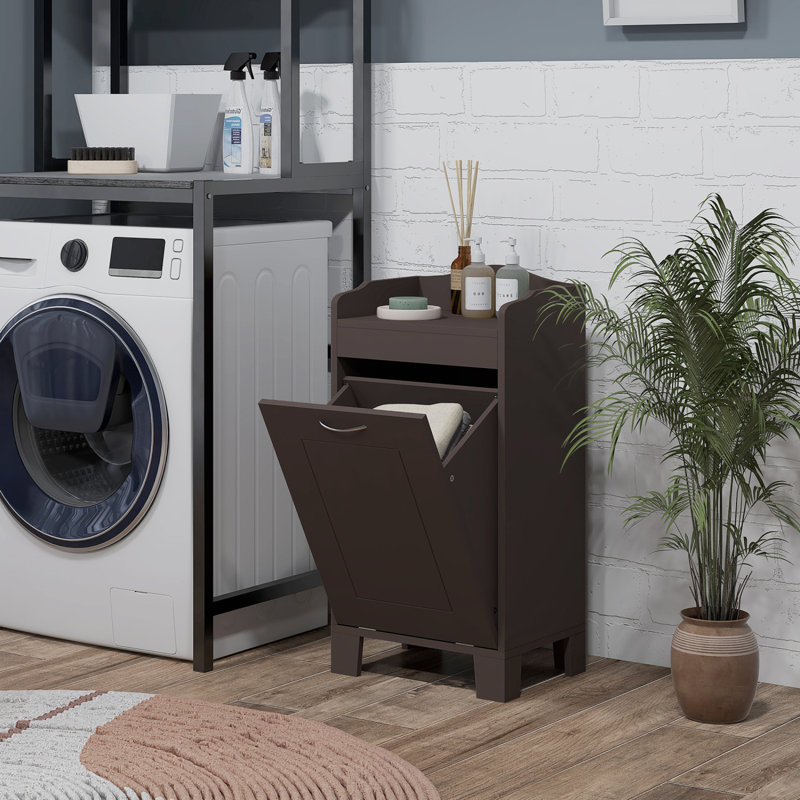 Panier à linge inclinable 31 po, armoire de rangement autoportante pour la maison, armoire de rangement de salle de bain, café HOMcom