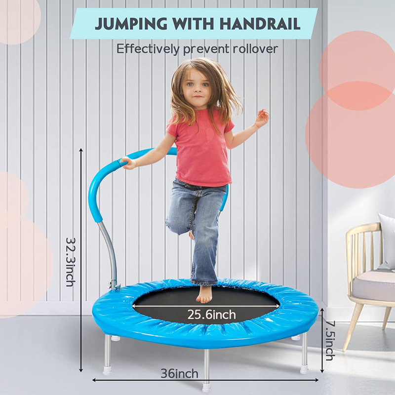 Sapphome Round Kid / Toddler Trampoline with Handlebar, Blue