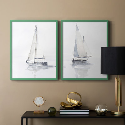 Impression encadrée Misty Harbor I-Premium - prête à être accrochée - aucun clou requis - aucun clou requis
