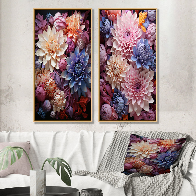 Enchanted Visions Mums Florals - Ensemble de 2 décorations murales de mamans, H 28 po x l 25 po, Encadrement brun