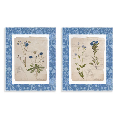 Blue Botanical Herbs 2pc Wall Plaque Set, design by Livi Finn