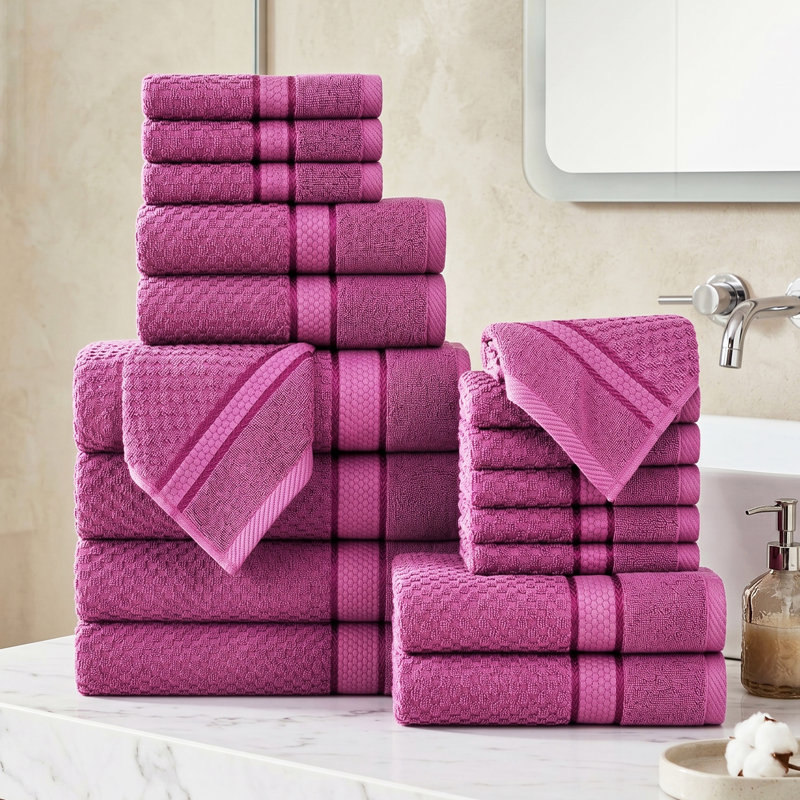 Collection de serviettes 100% coton Obed, Ensemble de serviettes 18 pièces, Mauve raisin
