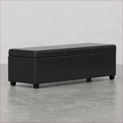 FlowLuxe Lincoln Extra Large Black Faux Leather Contemporary Storage Ottoman Bench