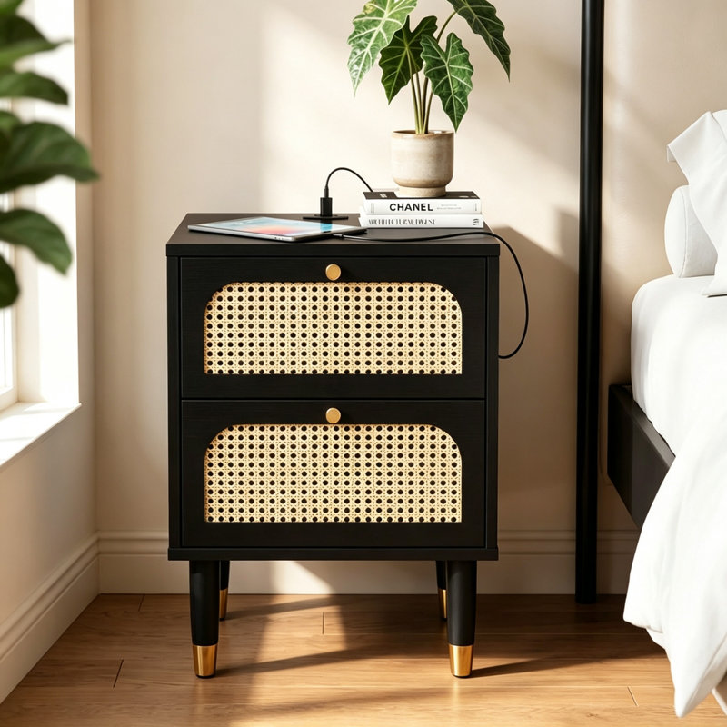 40 cm W Bedside Table, Black