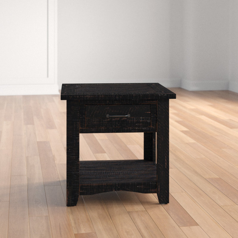 Table de bout en bois massif avec rangement Tadyn, Noir antique