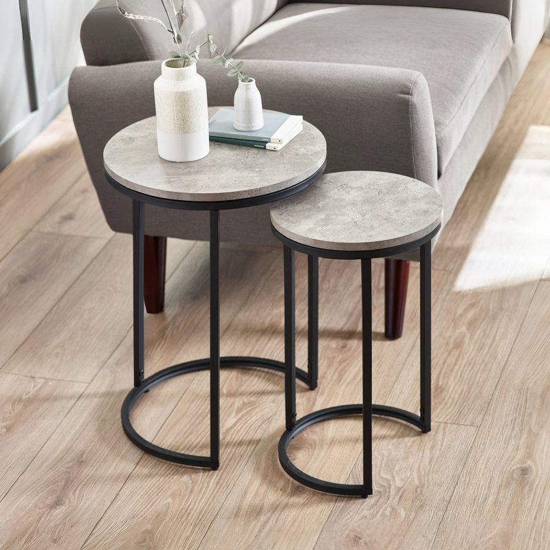 Aeris Round Nesting Tables, Concrete Grey