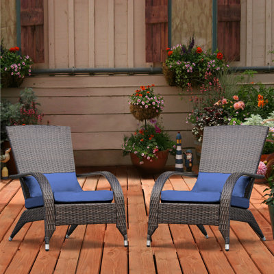 Outdoor Wicker Adirondack Chairs Set 2 Rattan Fire Pit Chairs Oversized Comfy Relax Accent Patio Chairs With Soft Cushion Low Deep Seating Tall Curved by Lark Manor