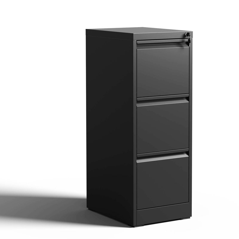 Metal Vertical File Cabinet With Lock, 3 Drawers, Steel, Tilt, Stores A4/Legal/Letter Size Folders For Office/Home Steel Full Extension Fits Office Filing