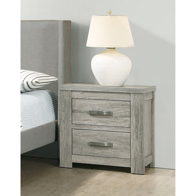 Rustic Grey Bedside Table, 2 Ornamentation Nightstand, Bedroom Feature