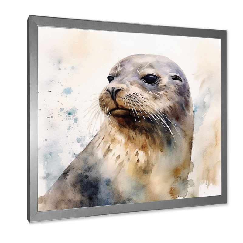 Curieux otarie II sur toile, H 16 po x l 16 po x P 1 po, Cadre simple argenté