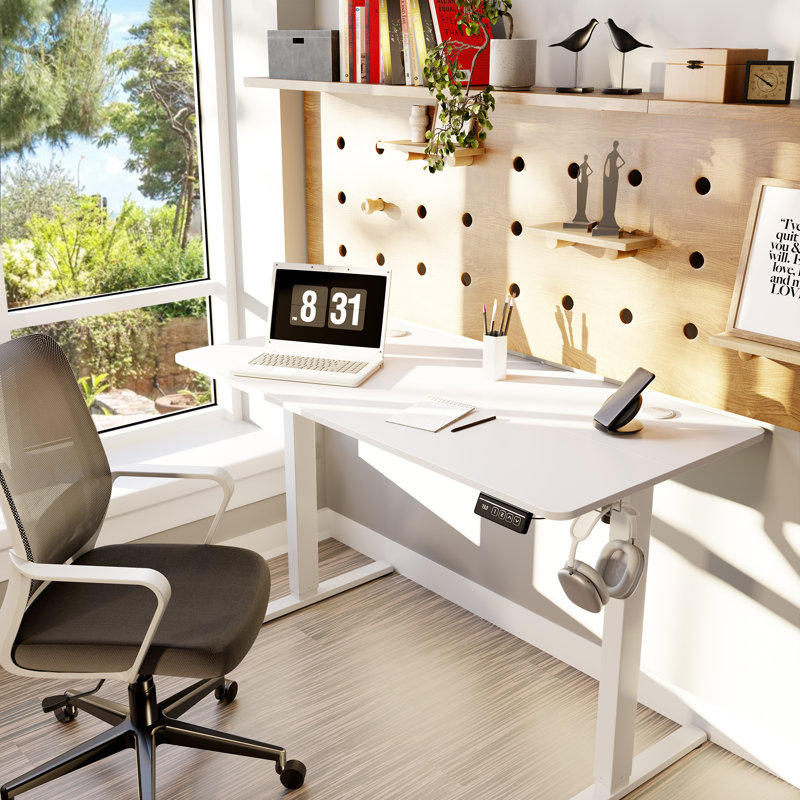 Bureau debout à hauteur ajustable Gilman Home Office, Blanc et blanc, H 28,7 po x l 39 po x P 24 po