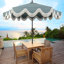 Parasol d'extérieur à frange bohémienne de 9 pi avec manivelle et inclinaison Collins, auvent vert / crème résistant aux rayons UV, mât brun foncé-1412435131-1422570733