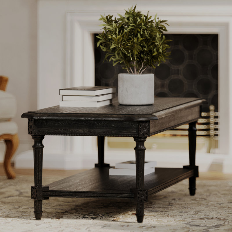 Maven Lane Pullman Rectangular Wooden Coffee Table, Antiqued Black