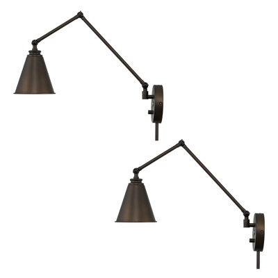 17 appliques murales à bras articulé industriel de 19 po à DEL 9 W (60 W Eq.) Larrabee II 17 po avec tête réglable, fixation murale / à brancher + couvre-câbles, gradateur (3000K, 4500K, 6500K), finition bronze huilé, paquet de 2