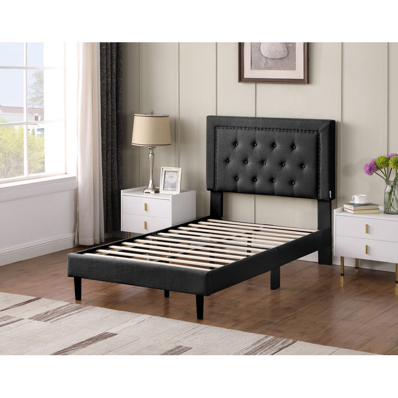 Cianciolo Upholstered Wingback Bed, Black, Twin