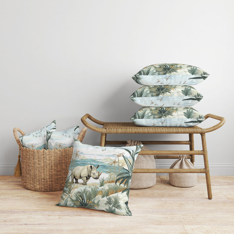 Coastal Rhino Reversible Throw Pillow, 18"H x 18"W, Blue/Beige