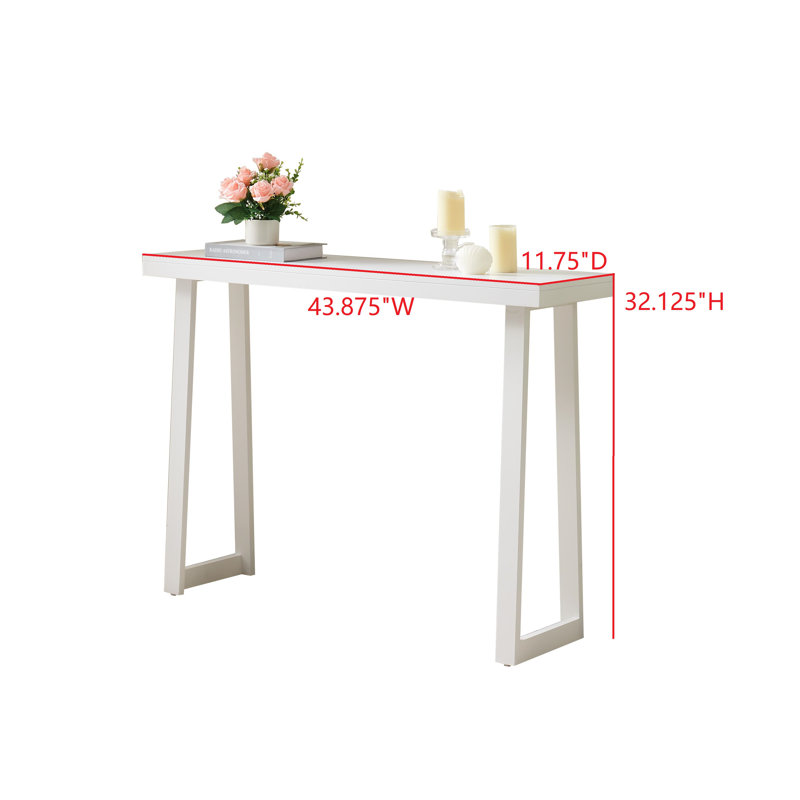 Claude Rectangular Console Table with Shelf – Sleek and Modern Entryway, Hallway, or Sofa Table with Trapezoidal Legs, White