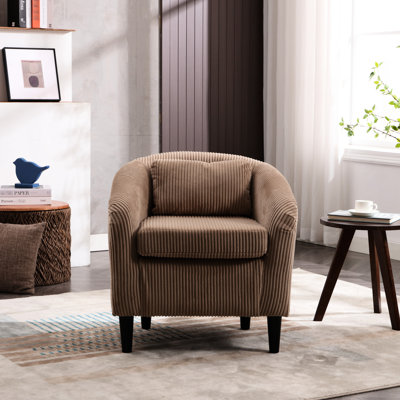 Chaise décorative moderne Century, fauteuil de salon confortable avec coussins et coussins, simple confortable en chameau, velours côtelé, pieds en bois, conception ergonomique, capacité de poids de 250 lb, style chameau, résilient