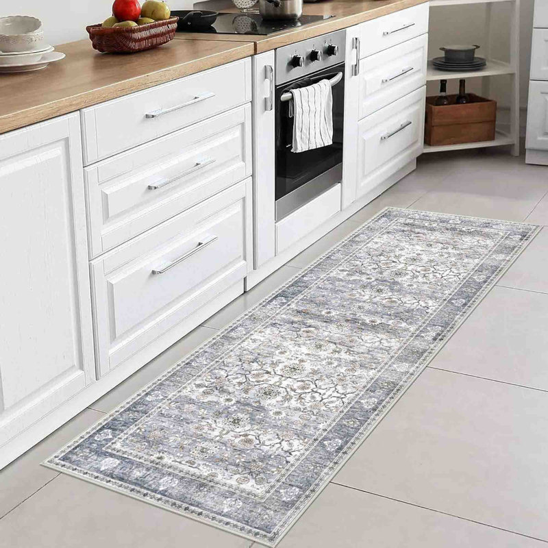 Tapis de cuisine lavables antidérapants, Bleu gris