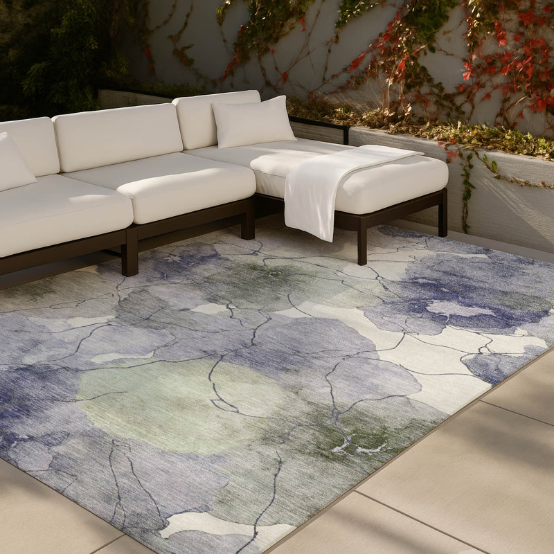 Tapis abstrait lavable à la machine intérieur / extérieur ACN2589, Lavande, 9 pi x 12 pi