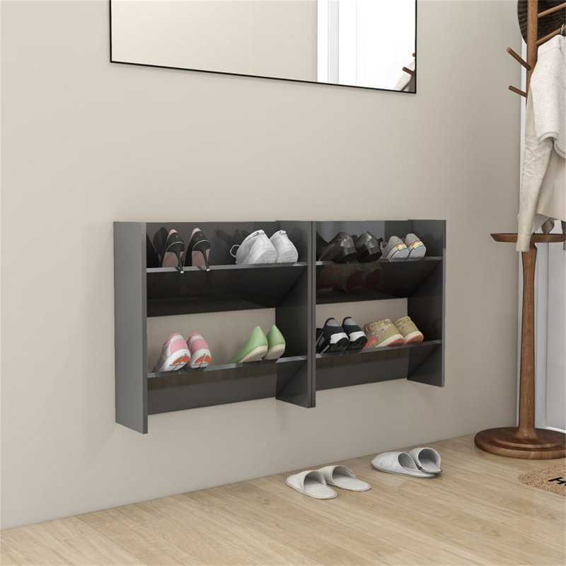 6 Pair Shoe Rack, High Gloss Grey, 60 cm H x 120 cm W x 18 cm D