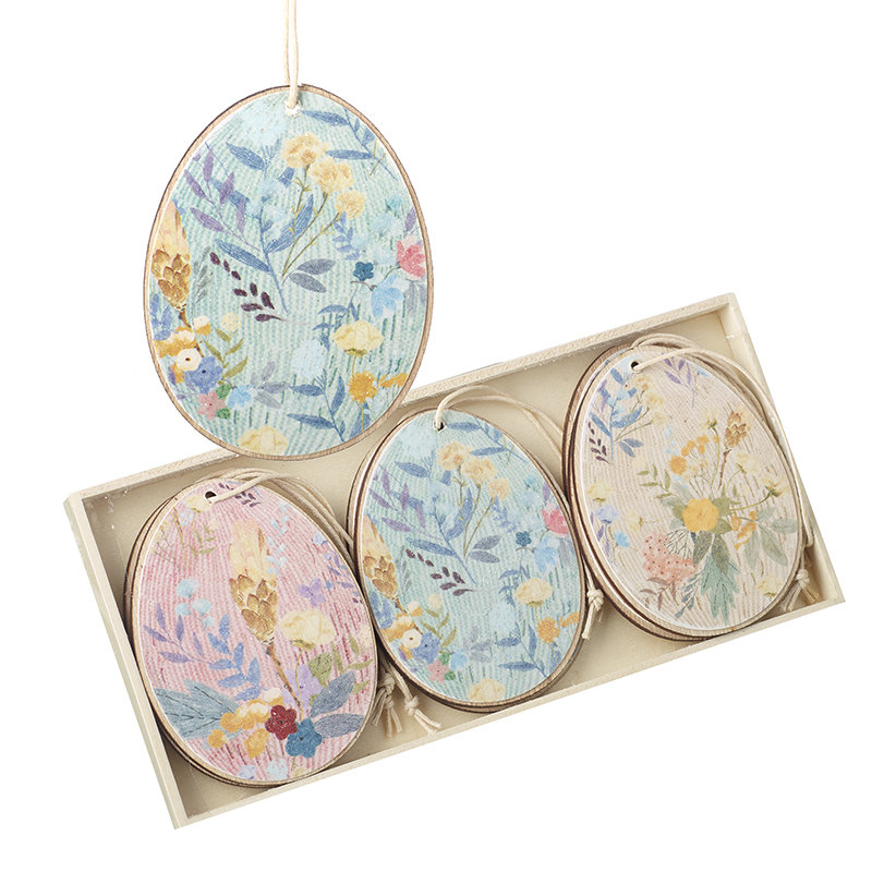 Hanging Wooden Floral Pattern Egg Set