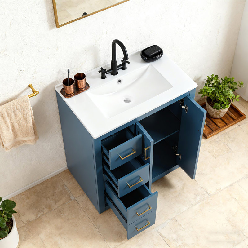 30'' Bathroom Vanity with Ceramic Sink Combo, Bathroom Storage Cabinet, Freestanding Vanity Set with 3 Drawers&Soft-close Doors